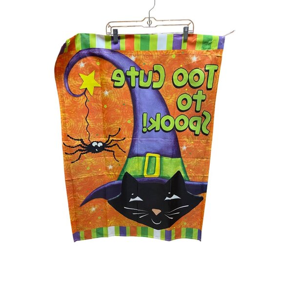 Too Cute to Spook Halloween Flag Black Cat Witch Hat Fall Decor 14"x40" Fun - Picture 3 of 5
